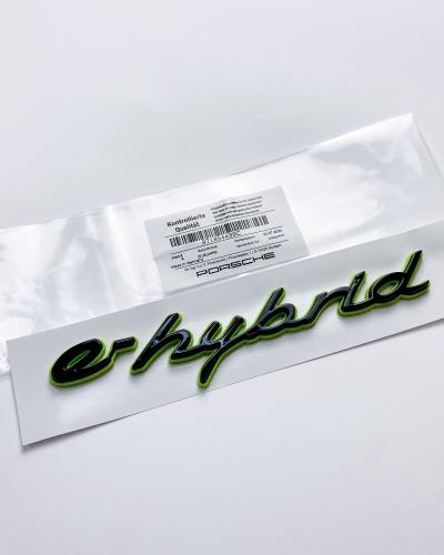 Porsche "e-hybrid" Side Fender Letter Badge Emblem Car Sticker Green Base Black 971854499C
