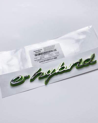 Porsche "e-hybrid" Side Fender Letter Badge Emblem Car Sticker Green Base Sliver 971854500A