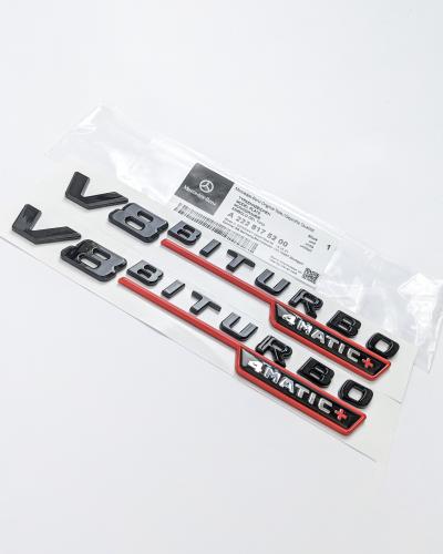 Mercedes Benz Gloss Black Red V8 BITURBO 4MATIC+ Fender Emblems Badges A2228175200