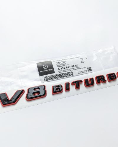 Mercedes Benz V8 BITURBO Gloss Black Red Number Letters Emblem Badge Sticker A2228175200