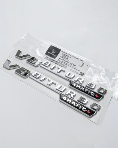Mercedes Benz Chrome Silver V8 BITURBO 4MATIC+ Fender Emblems Badges A2228175200