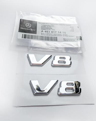 Mercedes-Benz Chrome Silver " V8 " Side Letters Trunk Emblem Badge Sticker A4638171415