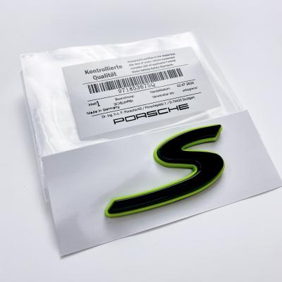 Porsche “S” Rear Emblem Badge Logo Nameplate Letter Green Base Black 971853675Q