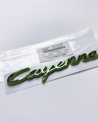 Porsche "Cayenne" Rear Trunk Emblem Decal Badge Green Base Sliver 9Y3853675