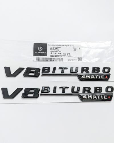 Mercedes Benz Gloss Black V8 BITURBO 4MATIC+ Fender Emblems Badges A2228175200