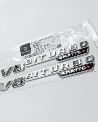 Mercedes Benz Chrome Silver V8 BITURBO 4MATIC+ Fender Emblems Badges A2228175200