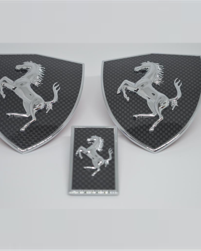 Ferrari Carbon Fiber Fender Shield & Front Bonnect badge Emblem Kit