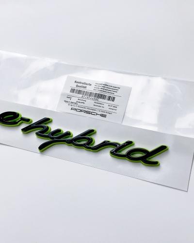 Porsche "e-hybrid" Side Fender Letter Badge Emblem Car Sticker Green Base Black 971854499C