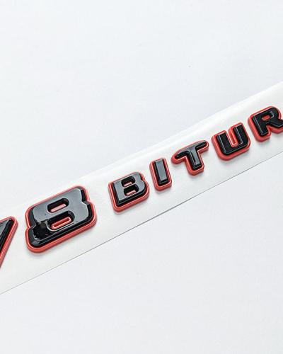 Mercedes Benz V8 BITURBO Gloss Black Red Number Letters Emblem Badge Sticker A2228175200