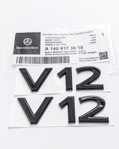 Mercedes Benz V12 AMG Emblem Fender Side Badge Gloss Black Nameplate NEW A1408173615