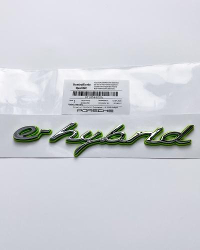 Porsche "e-hybrid" Side Fender Letter Badge Emblem Car Sticker Green Base Sliver 971854500A