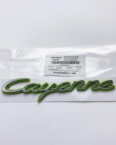 Porsche "Cayenne" Rear Trunk Emblem Decal Badge Green Base Sliver 9Y3853675