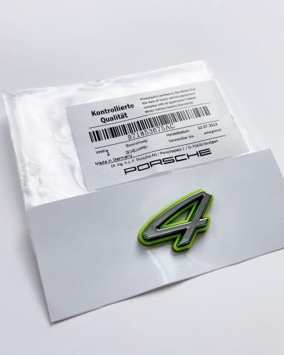 Porsche "4" Rear Emblem Badge Logo Nameplate Letter Green Base Sliver 971853675AC