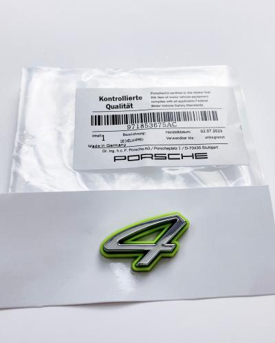 Porsche "4" Rear Emblem Badge Logo Nameplate Letter Green Base Sliver 971853675AC