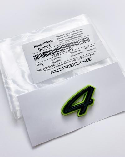 Porsche "4" Rear Emblem Badge Logo Nameplate Letter Green Base Black 971853675AC