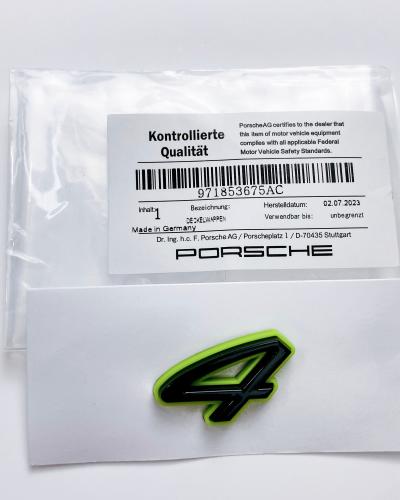 Porsche "4" Rear Emblem Badge Logo Nameplate Letter Green Base Black 971853675AC