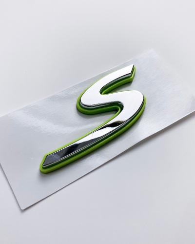 Porsche “S” Rear Emblem Badge Logo Nameplate Letter Green Base Sliver 971853675K
