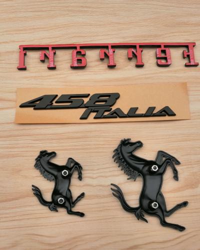 Ferrari 458 Italia Front & Rear Horse Emblem Script & Wheel Caps Kit Matte Black