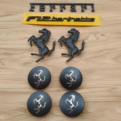 Ferrari F12 Front & Rear Horse Emblem Script & Wheel Caps Kit Matte Black