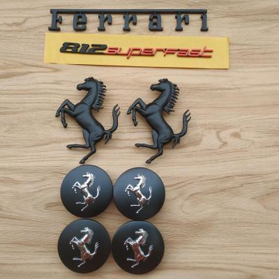 Ferrari 812 Front & Rear Horse Emblem Script & Wheel Caps Kit Matte Black