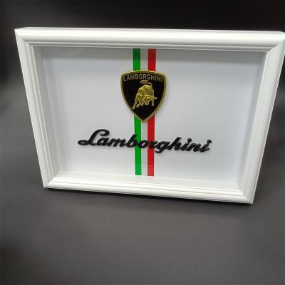 Lamborghini Emblem Wooden Glass Frame with White Border – Luxury Automotive Display