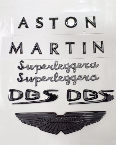 Aston Martin DBS Superleggera Gloss Black Chrome Badge Set - Black Emblem