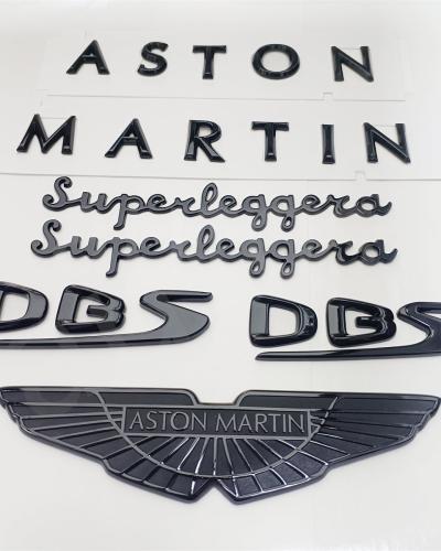 Aston Martin DBS Superleggera Gloss Black Chrome Badge Set - Black Emblem