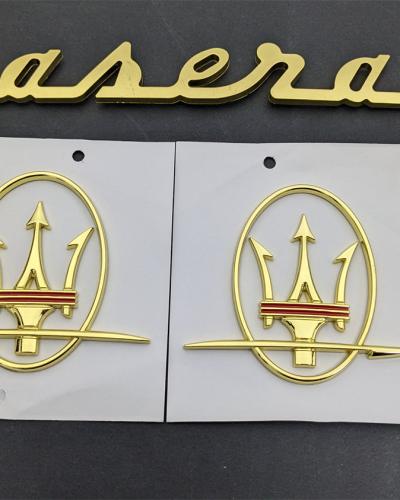 Maserati Quattroporte GranTurismo Ghibli Levante Gold Side Logo Emblem Badge Set