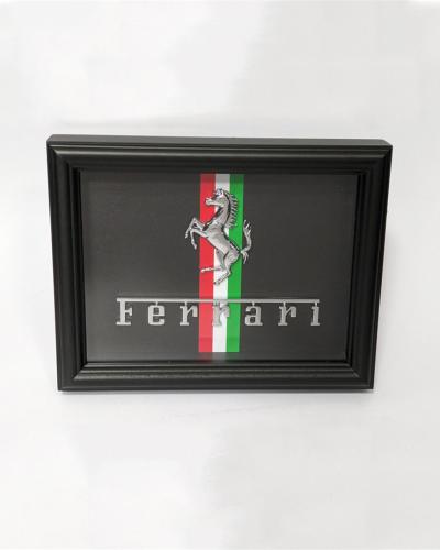 Ferrari Chrome Badge Art Picture Hardwood Black Frame