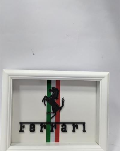 Ferrari Emblem Wooden Glass Frame with White Border – Luxury Automotive Display