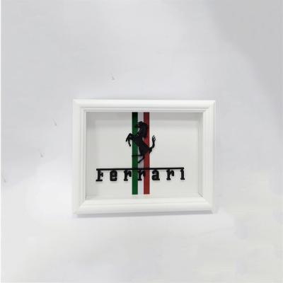 Ferrari Emblem Wooden Glass Frame with White Border – Luxury Automotive Display