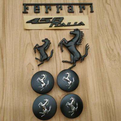 Ferrari 458 Italia Front & Rear Horse Emblem Script & Wheel Caps Kit Matte Black