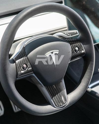 RW Carbon Fiber Steering Wheel Trim | Tesla Model 3/Y